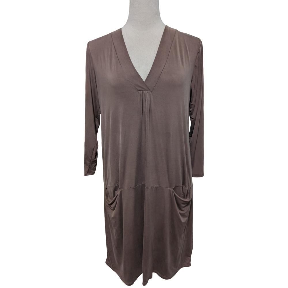 Anthropologie Dolan Tegan Tunic Dress Brown Pockets V Neck Medium